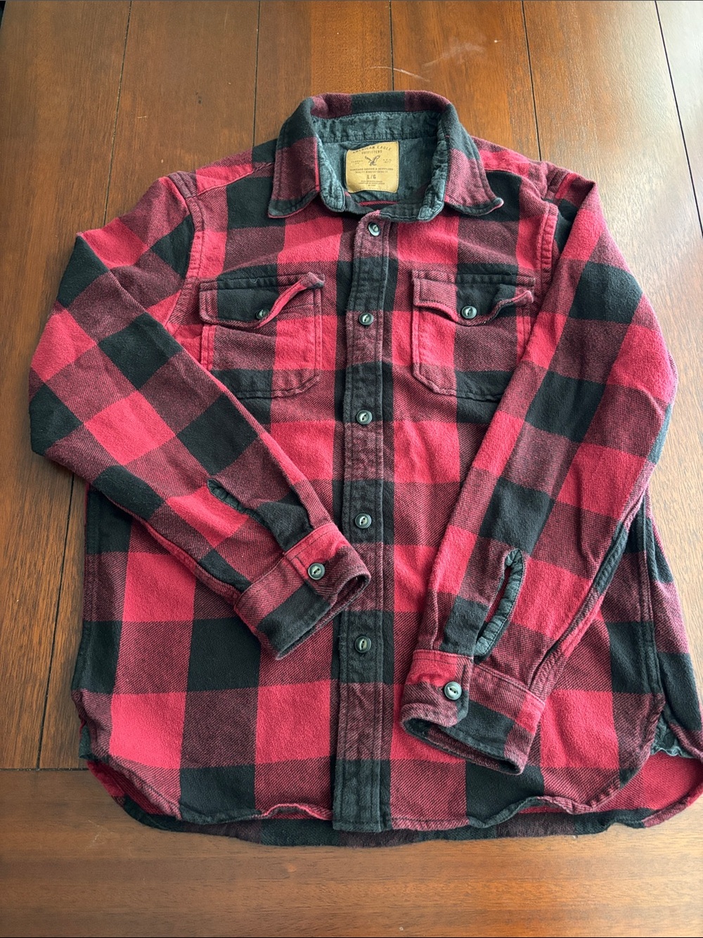 American Eagle Red & Black Buffalo Plaid Flannel Shirt Jacket Size L